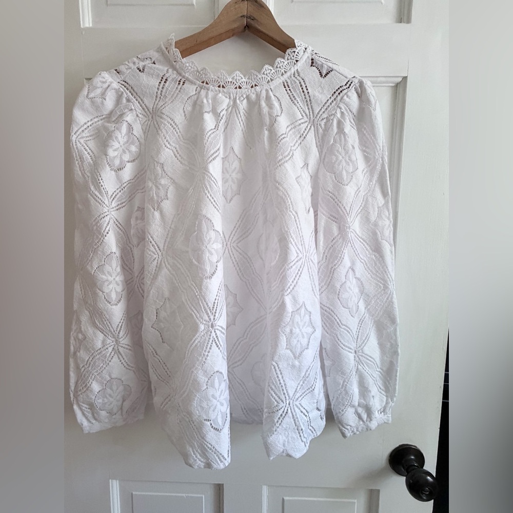 LOFT White Eyelet Lace Peasant Blouse